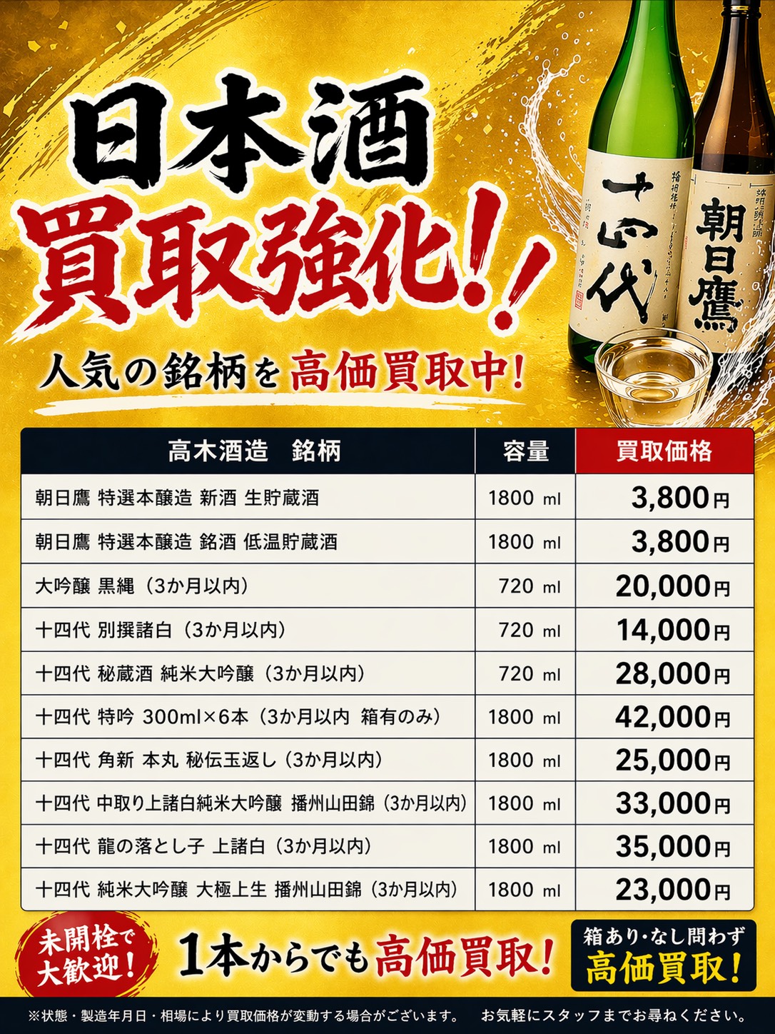 山形 日本酒買取強化